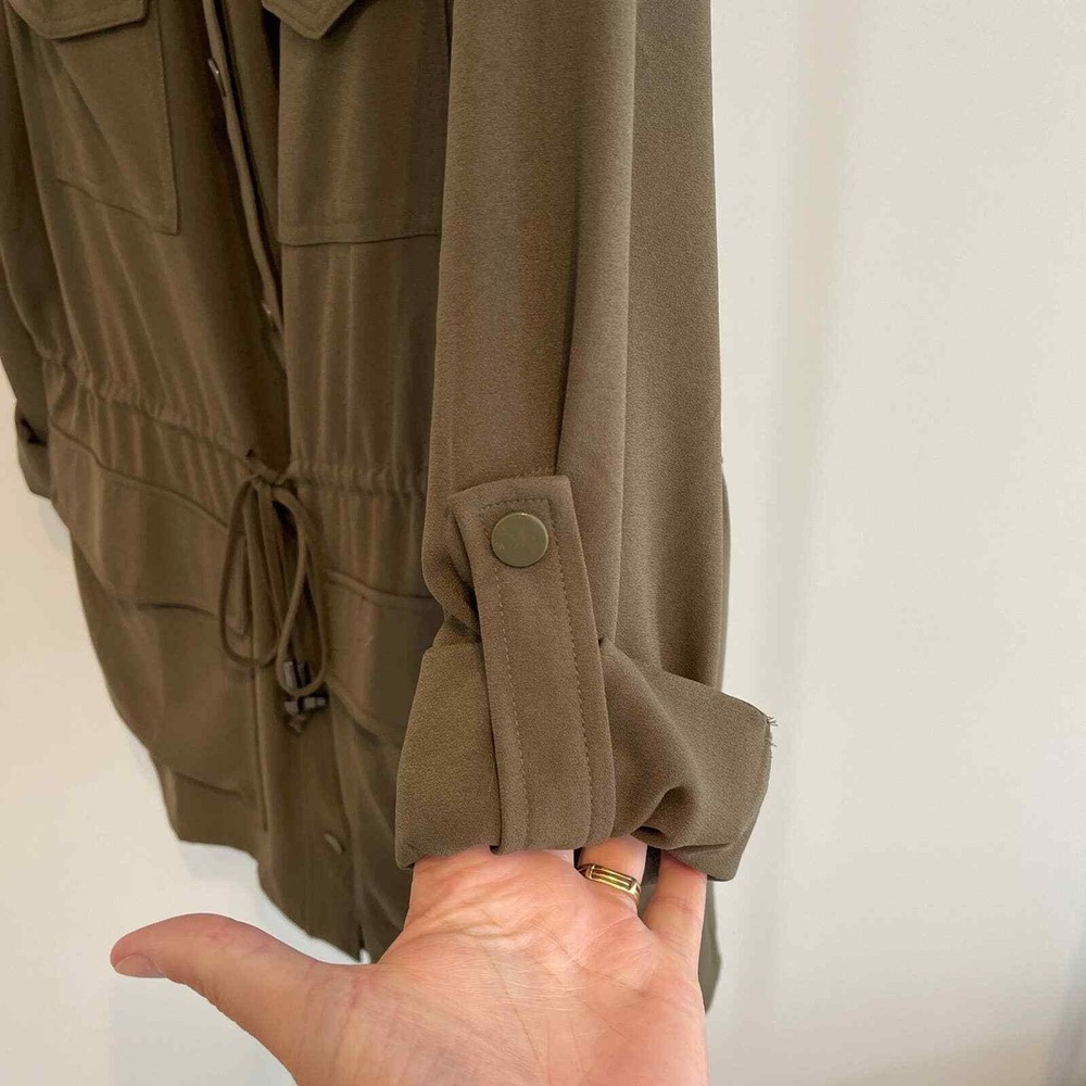 Chelsea & Theodore Olive Green Utility Jacket Roll Tab Sleeve Snap Front Large - Picture 4 of 7